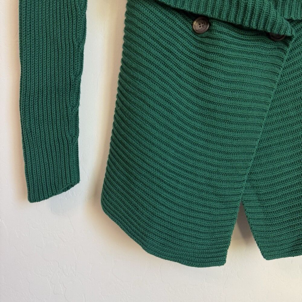 Lauren Ralph Lauren Green Cotton Knit Shawl Cardigan Medium Classy Preppy Money - Picture 3 of 11